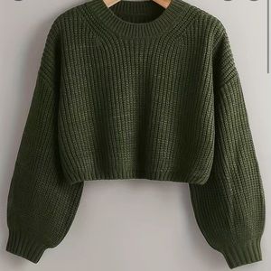 Olive cropped crew neck sweater